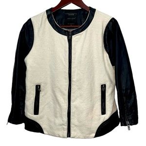 Sanctuary Cream Black Canvas Faux Leather Bomber Jacket